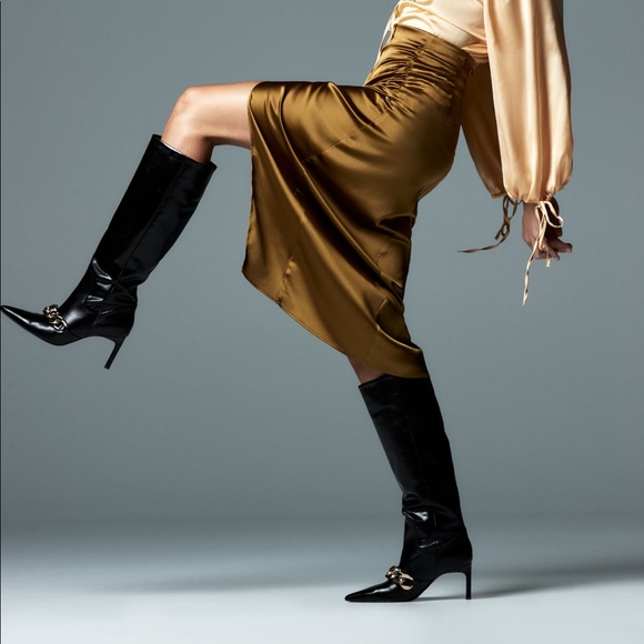 Zara Satin Effect Ruched Midi Skirt - Picture 3 of 12